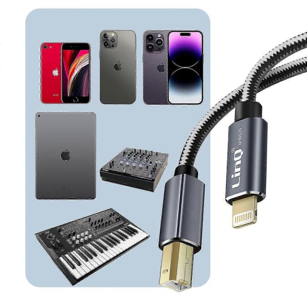 USB-B printerkabel til & , flettet nylon 1,5m grå - LinQ SZRH A-C