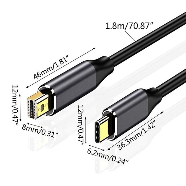 USB C till Mini Displayport-kabel 6 fot USB Type C Thunderbolt 3 till Mini Dp-sladd 4k praktiska bärbara kablar kombinerad typ