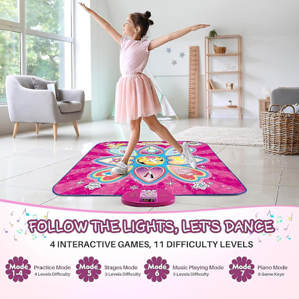 Dansematte Leker For Barn, 7 Spillmoduser Prinsesse Elektronisk Dansematte Med LED-Lys, Musikk Dansespill Leke Jule Bursdagsgaver Til Jenter Alder 3 4 5