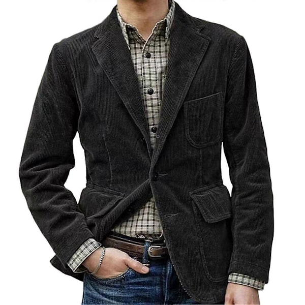 Läpälliset taskut, yksirivinen miesten vakosamettitakki, kaulus -lian Black 2XL