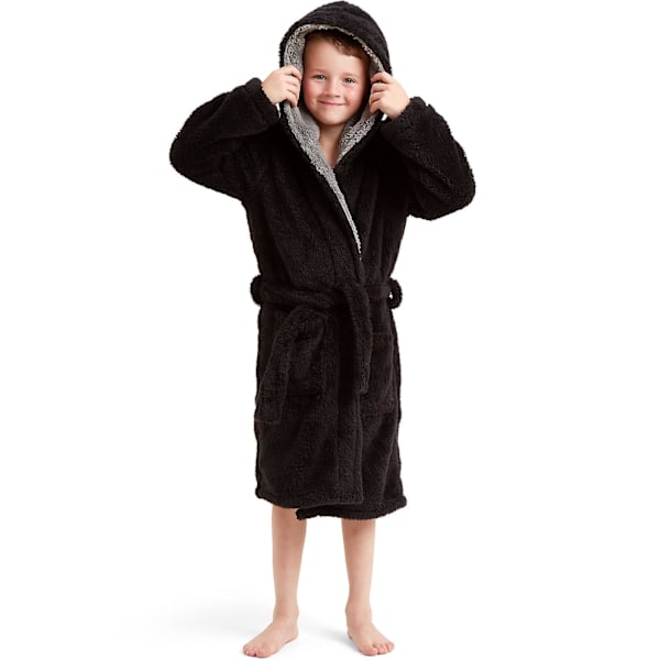 Mjuk Fleece Badrock med Huva för Barn Pojkar 5-14 År Black/Grey 7-8 Yrs