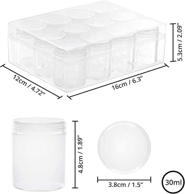 [KK]Bead Storage Box - 12 Small Removable Clear Plastic Jars with Lids 5g