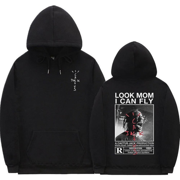 Cactus Jack Hoodie Mænd Kvinder Dobbeltsidet Logo Print Look Mom I Can Fly Travis Scott Hoodies Unisex Mode Hip Hop Streetwear Q02158*black M