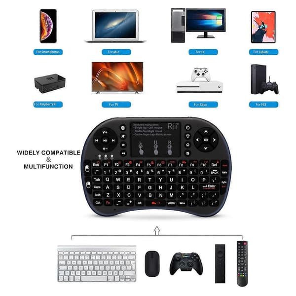RII i8+ 2.4G+Bluetooth Dual Mode Mini trådlöst tangentbord Touch Pad Mus Combo för Android TV Box