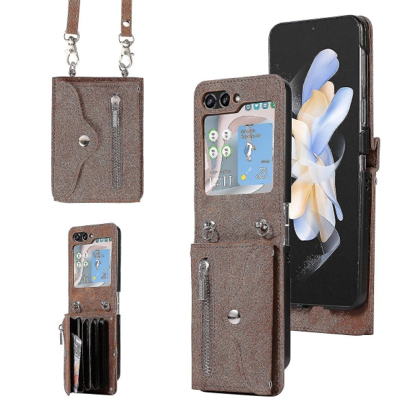 Z Flip 5 Case Med Läderplånbok, Rem Blixtlås Plånbok Galaxy Z Flip 5 5g,mode Handväska Present För Kvinnor Damer