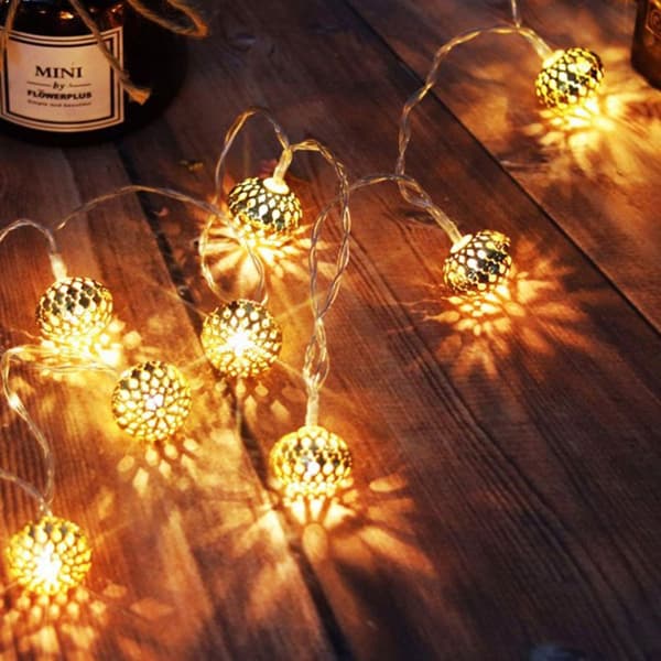 [KK] 【jia】Metal Hollow Morocco Ball LED String Light Decorative Lights KLB
