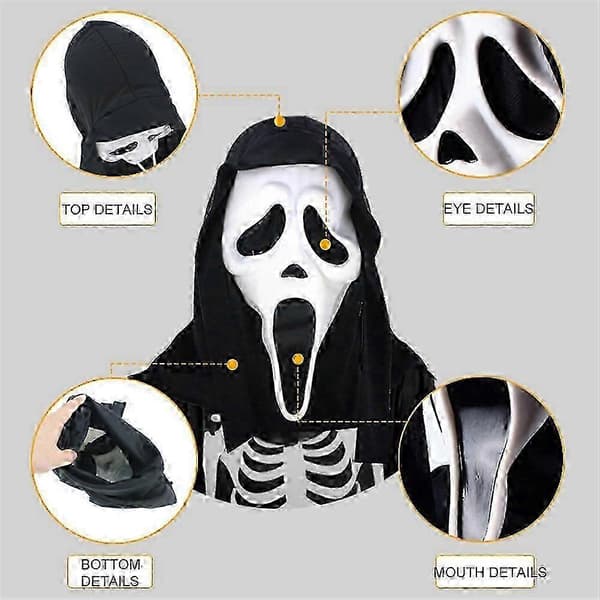 Scream Maske Med Sort Hætte Spøgelse Halloween Udklædningstilbehør - DSW