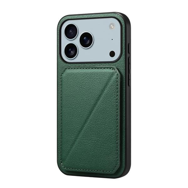 [KK]iPhone 17 Pro Case - Calf Texture with Double Card Slots Grön