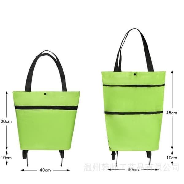 Sammenleggbar handlepose med hjul, sammenleggbar trillebag for kvinner, handlevogn