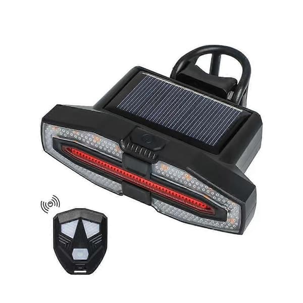 Sykkelbaklys med solcellepanel og blinklys, USB oppladbart sykkellys med trådløs fjernkontroll Black