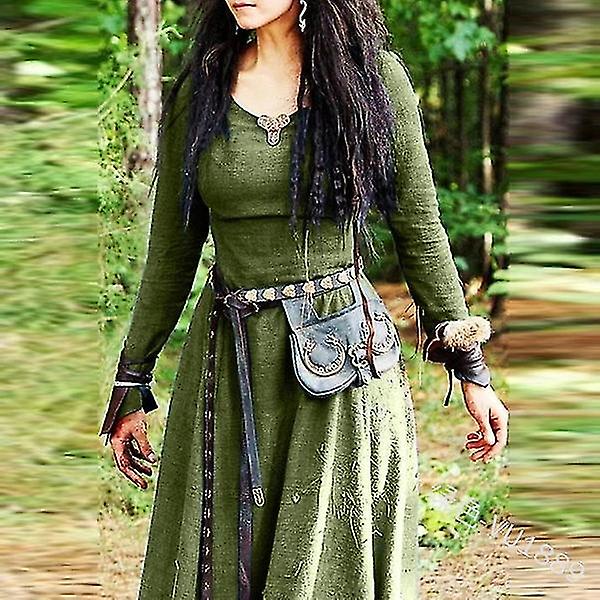Middelalderkjole Kvinder Langærmet Maxi Robe Vintage Fe Elven Kjole Renaissance Keltisk Viking Gotisk Tøj Fantasy Ballkjole Grå Grey S