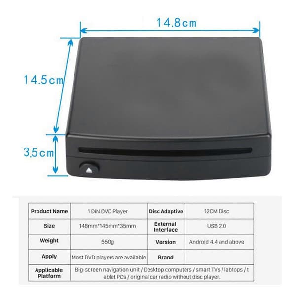 1din Bilradio Cd/dvd-afspiller Ekstern Til Android Stereo Interface Usb-forbindelse Gps-navigation Pl Black