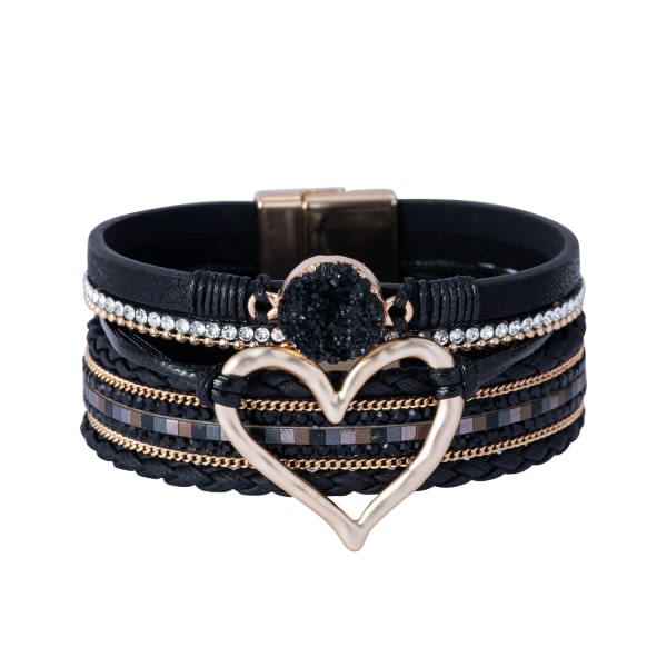 Magnetlås Boho Wrap Armband Läder Manschett Armband Pärlor Armband För Kvinnor Stapelbart Infinity Armband Smycken Khaki Khaki