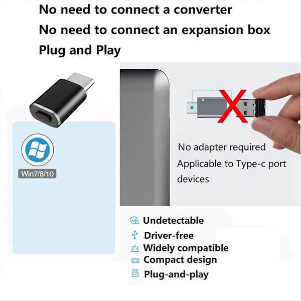 Type C Musejiggler Uoppdagelig Musebeveger USB C Muse Shaker Simulert Musebevegelse for å Holde Datamaskinen Våken Black