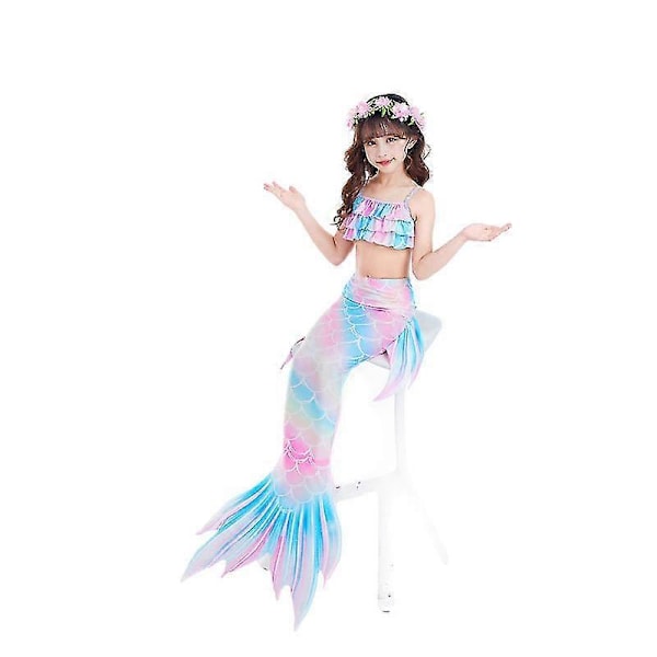 Sjöjungfrustjärt Baddräkt med Monofena Flickor Pojkar Badkläder Bikini Set WHBYV Bkue 120CM