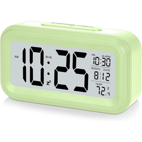 Gear alarm 4,3\" LED-skjerm, digital vekkerklokke med batteridrift, snooze, enkel å bruke, temperaturkalender, 12/24 timer, lysstyringsport Green