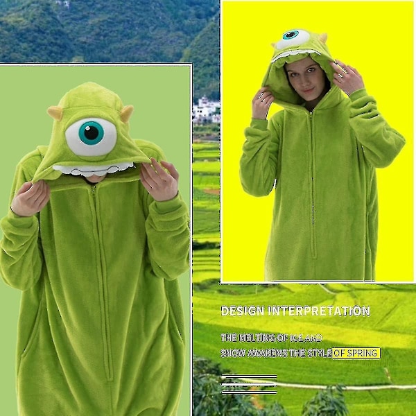 Mukava Unisex Aikuisten Onesie-Pyjama Flanelli Cosplay Eläin Yksikokoinen Halloween-Puku Yöasu Kotiasu Q Ningling 85cm - Perfet Mike Mike L