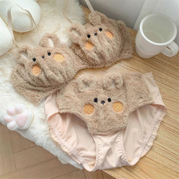 Dame 2-delt Sett med Lodden BH og Truser Store Øyne Bjørn Plysj BH Undertøy Tegneserie Anime Undertøy Tegneserie Bikini Sett Melk kanindrakt X Cute bear suit L