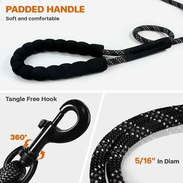 Hundkoppel - PZCC - 5m längd - Slitstark nylon - Vadderat handtag - Reflexsömmar