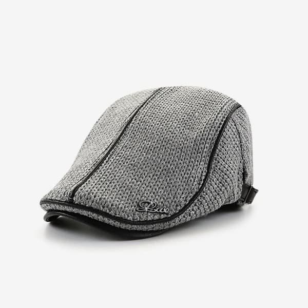 Herre strikket flat beret lue - Grå