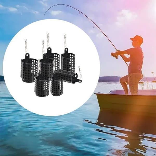 7-delt fiskefoderbur, metodefoder, metalfoderbur, til fiskemaddingbur, egnet til sort nylon