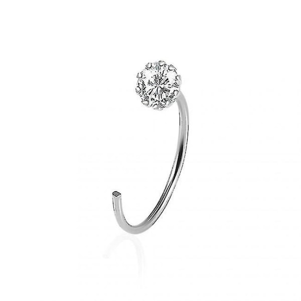 925 Sterling Silver Jeweled Flower Set Open Hoop Nose Ring