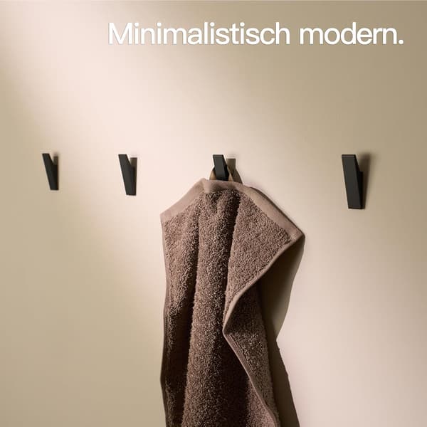 [KK] 4-pack Black Extra Strong Self-Adhesive Hooks, No Drilling, Towel Holder, for Kitchen/Bathroom, Modern Design