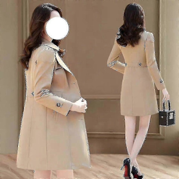 Dam Enkelknäppt Trenchcoat Oversize Långärmad Kappa Med Ficka Gåva Till Jul Födelsedag Nyår Beige M