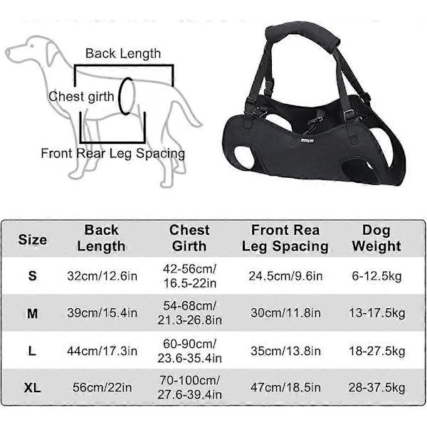 Løfteharness for hund, justerbart mobilitetshjelpemiddel for gående kjæledyr for aldrende hunder, funksjonshemmede hunder med svake føtter S