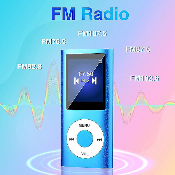 Mp3-soitin Bluetooth 5.0: Musiikkisoitin 32 Gt TF-kortilla, FM-radio, kuulokkeet, kannettava Hifi-musiikkisoitin (sininen)