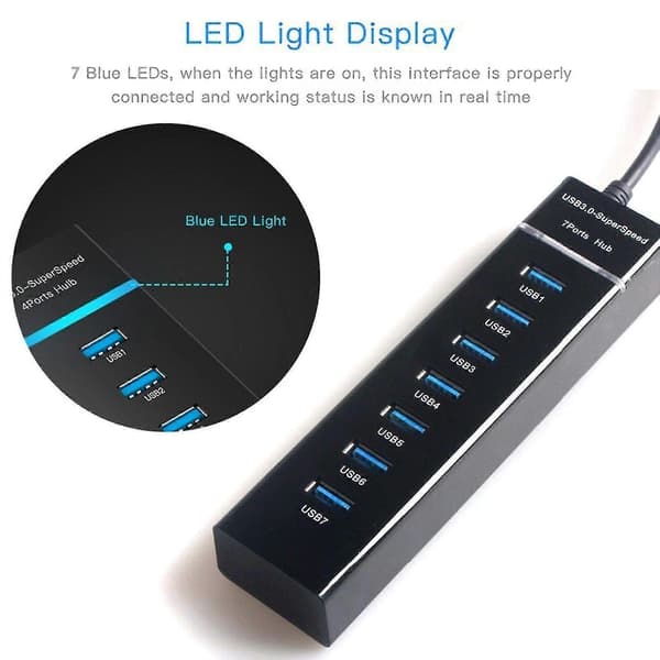 USB 3.0 Hub USB Hub 3.0 Multi USB Splitter Hub 7 Port Flere Ekspander USB Hub