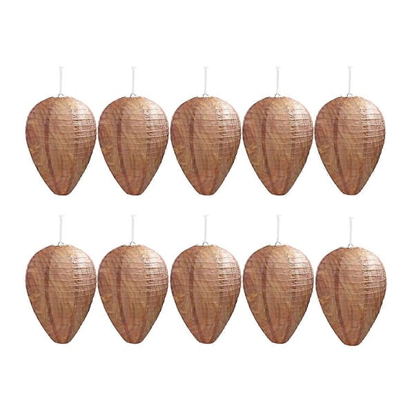 10-pack Pappersgetingbo Attrapp Hängande Getingavskräckare Bo Repeller för Getingar Bålgetingar Gula Jackor Brown