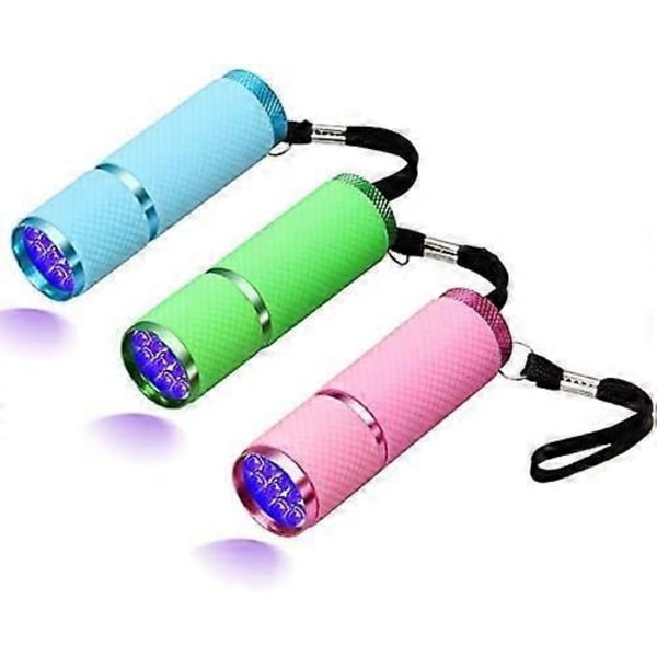 3 stk. LED lommelygte, Små glødende lommelygter med 9 LED-lys
