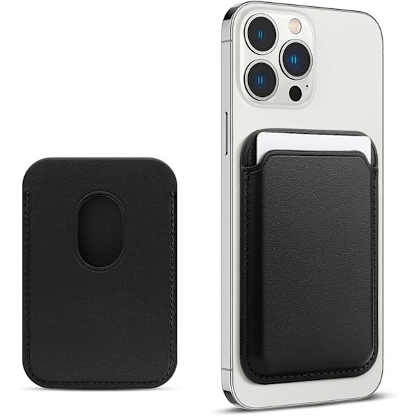 MagSafe PU läder mobiltelefon magnetiskt korthållare för Apple 14 13 iPhone 15 Pro black