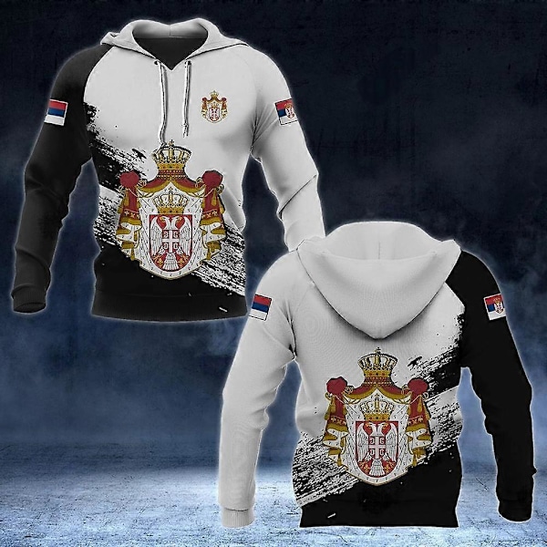 Serbisk Herrehettegenser Høst Langermet Genser Hettegenser Serbisk Flaggtrykk Oversized Herreklær Hettegenser For Menn beige XS