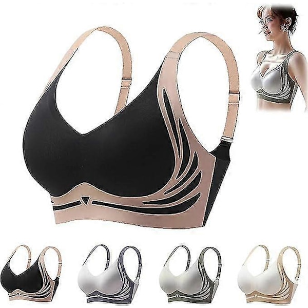 Super Gather BH, Trådlös Push-Up BH Lyftande Anti-Häng Trådlös Push Up BH, Lyft BH Damunderkläder Vardags Sport-BH - YuJia 1pcs Black M