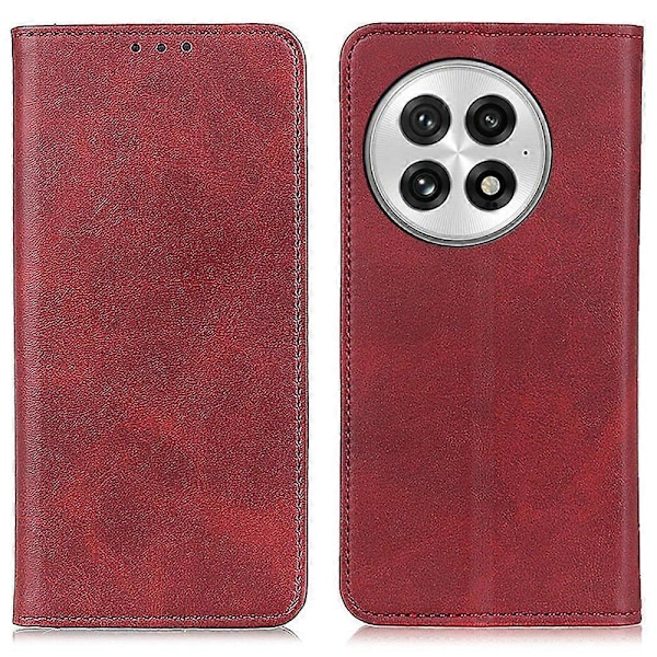 OnePlus 13 -puhelimen suojakotelo halkaistusta nahasta, lompakkomallinen, läppäkansi - Kahvi Multicolor Red