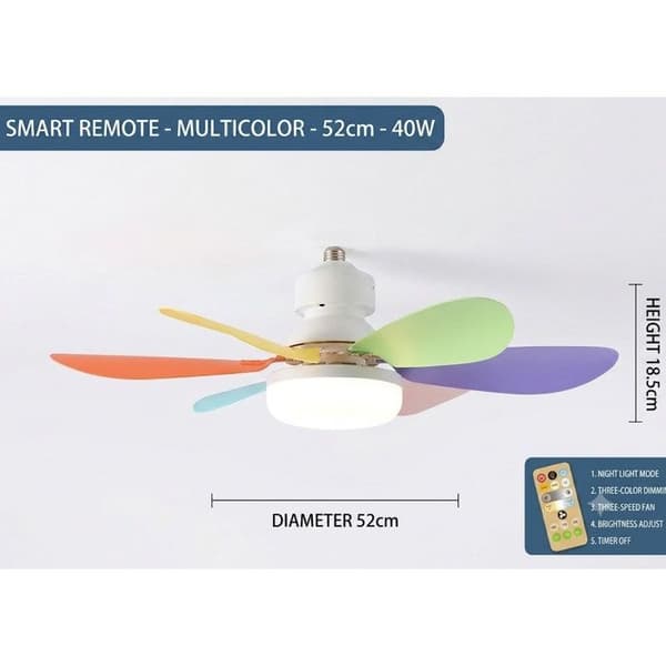 Seks-delt E27 skrue-i lysventilator, super stor, stille luftstrøm, 40W - 6-bladet ventilatorlys