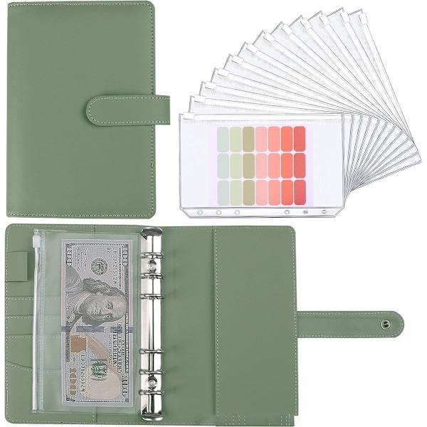 [KK] A6 PU Leather Folder, Refillable 6-Ring Folder, Affordable Folder, A5 Notebook Folder (without lining) - Green