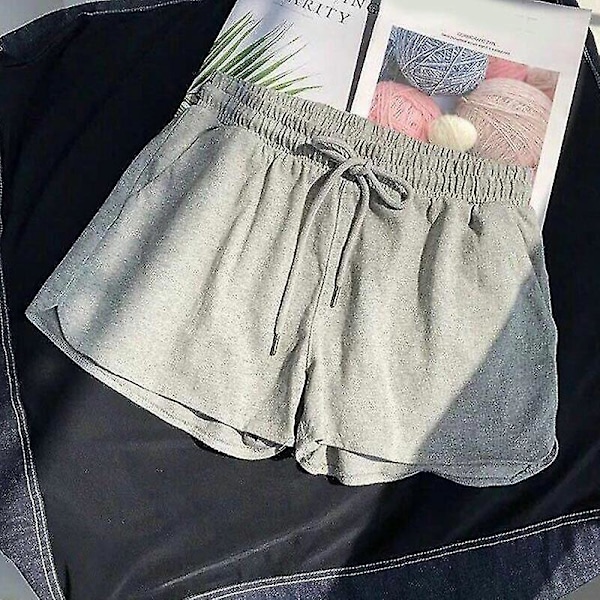 Sommer Shorts for Kvinner med Elastisk Snøring i Livet, Avslappede Sport- og Strandbukser, Løse Hot Pants, Grå grey XL