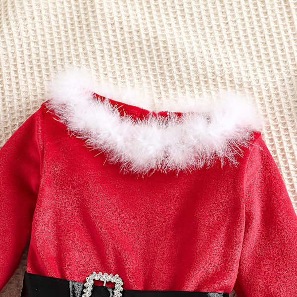 Flickors nya klänning jul fleece långärmad stjärnmesh barnklänning prinsessklänning rosett (stor - lämplig för 4-5 år)