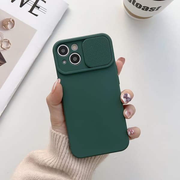 [KK] Compatible with iPhone 13 Pro Max; Dark Green Shockproof Silicone Case with iPhone, Solid Color Sliding Camera Case, Soft and Comfortable. Dark g Dark green iPhone 13 Pro Max