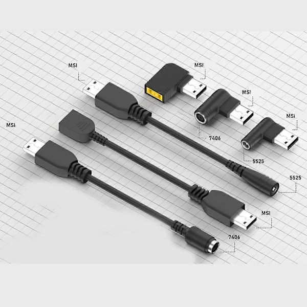 MSI USB Tip Laptop Lader Strømkabel 5.5x2.5mm/7.4x5.0mm/MSI USB Tip 5.5.x2.5mm B