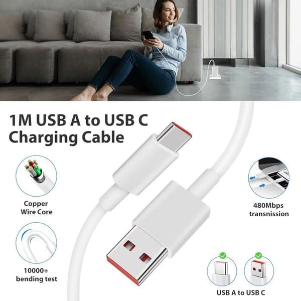 45W Hurtigoplader - HAUTSTORE - USB C - 1m - Kompatibel med Xiaomi Redmi Note 14/iPad 6 - Multi-model