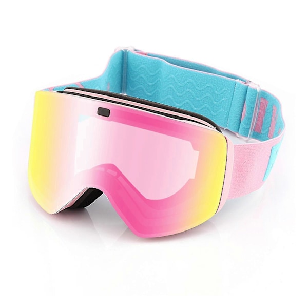 Cylindriske dobbeltlags skibriller Komfortable vindtætte snebriller til skiløb og snescooterkørsel Pink Pink lens