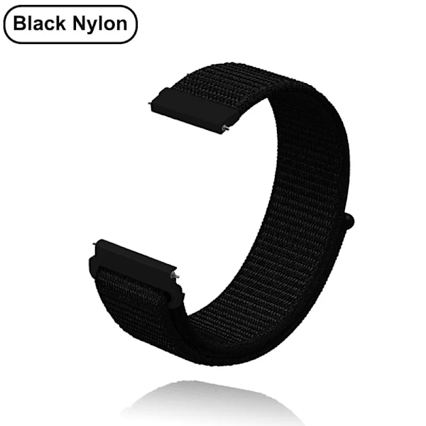 Nye 18mm 20mm 22mm Remme til Garmin Venu 2S Armbånd Vivoactive 3 4S 4 Forerunner 245 645 Galaxy Watch 4 Classic 42 46mm Sort Nylon Sort Nylon Black Nylon 18mm