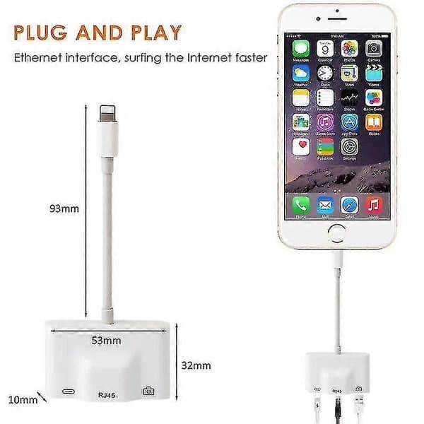 Lightning til RJ45 Ethernet LAN 10/100Mbps Netværks Ethernet Adapter med Lightning 8P til iPhone/iPad