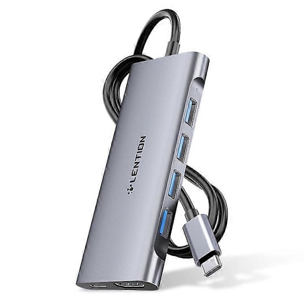 LENTION C35H-1M USB-C Hub -muunnin, moniporttinen telakointiasema, Type-C - 4 USB-A3.0+HD+PD -adapteri, yhteensopiva macOS:n ja Windowsin kanssa Grey