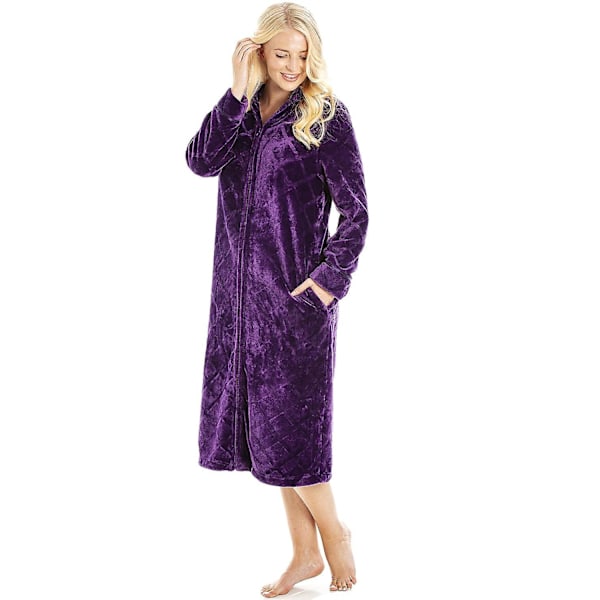 Dam Morgonrock i Lila Fleece med Dragkedja och Fickor i Sidsöm - 18/20 Purple 14-16