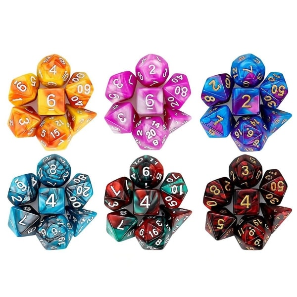 Dnd Terninger 6 x 7 Sæt Polyhedriske Dobbelt Farvede Terningerposer til Dungeons and Dragons Mtg Brætspil Rpg Dnd D20 D12 D10 D8 D4
